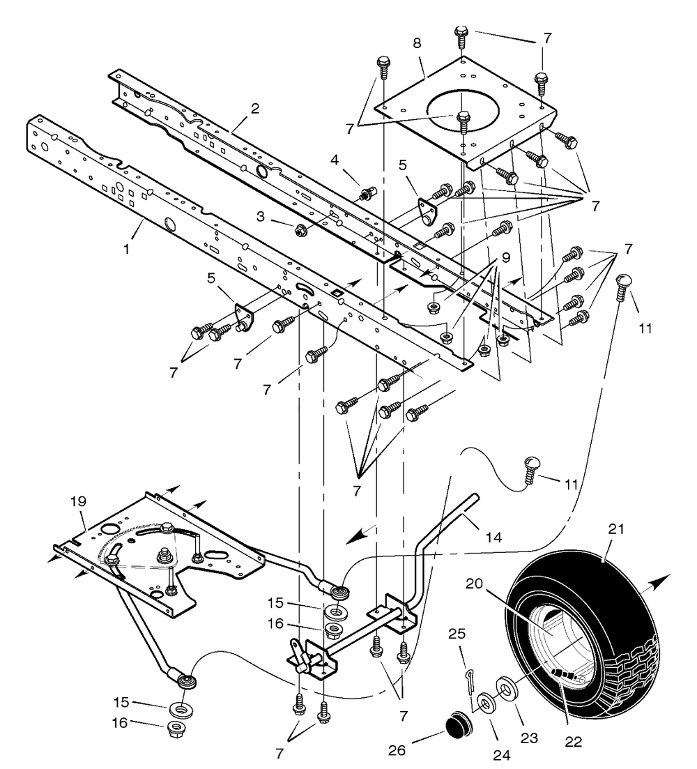 Front Frame Assembly Diagram and Parts List for 461603X48A 2003 Briggs and Stratton Lawn Tractor